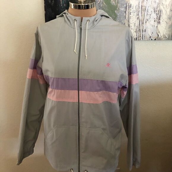 Vintage Hobie Windbreaker Jacket Striped Surfing Hooded 80s R3 - Picture 1 of 10